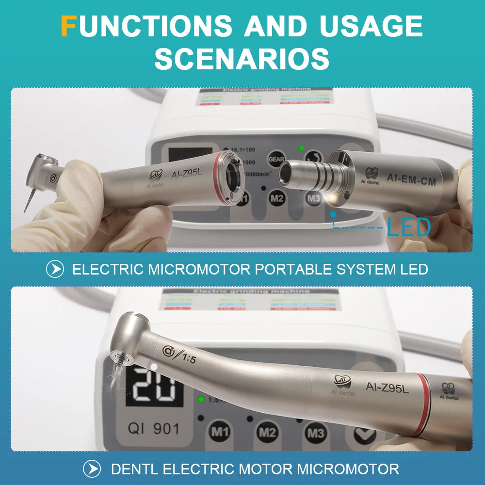 Conjunto de Micromotor eléctrico Dental portátil LED AI-EM-CM para silla, pieza de mano de contraángulo de baja velocidad de 2/4 orificios Z95L/Z65L/Z45L/Z25L/Z15L